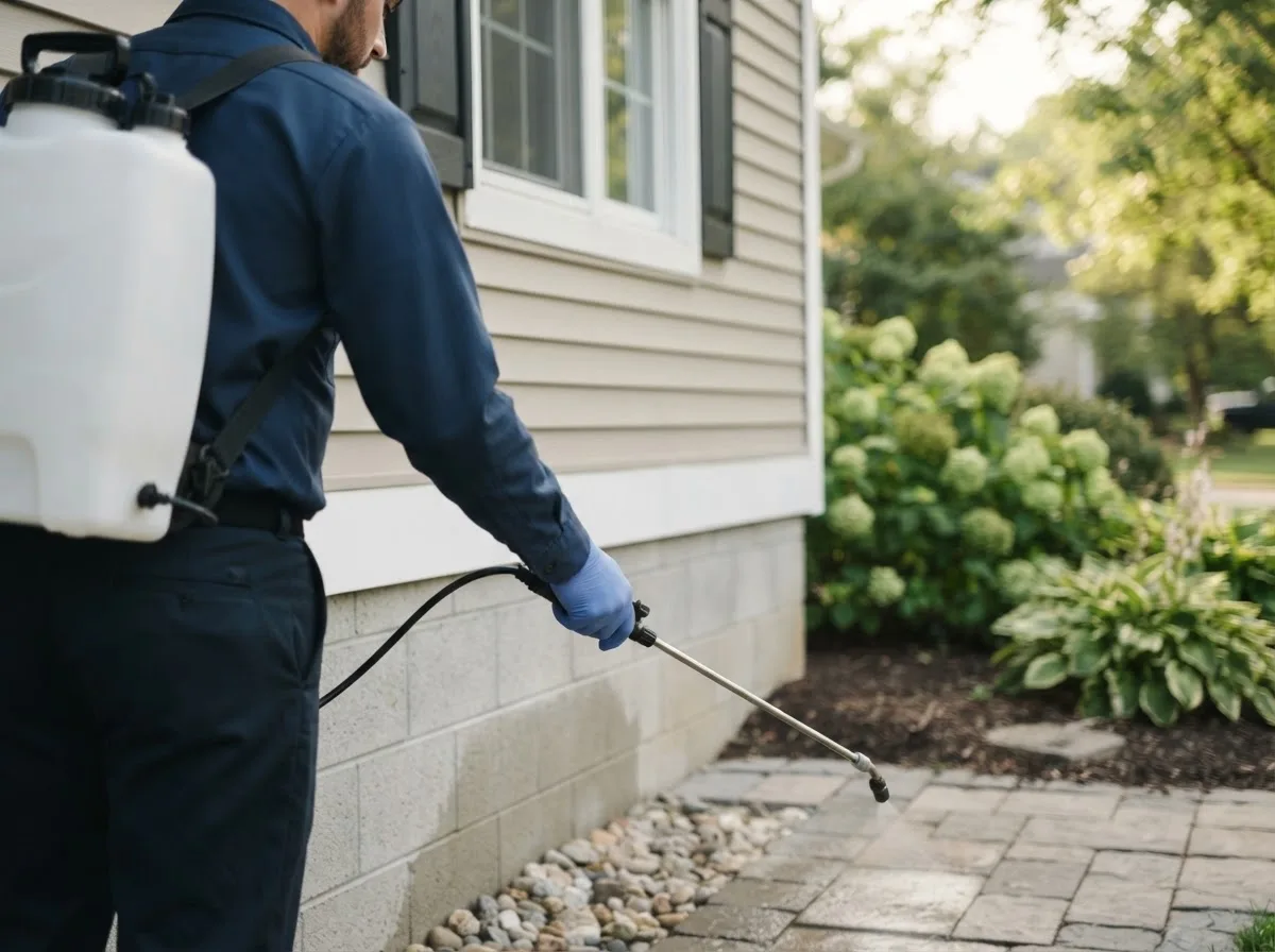 Pest control technician inspecting a home in Johnson, VT